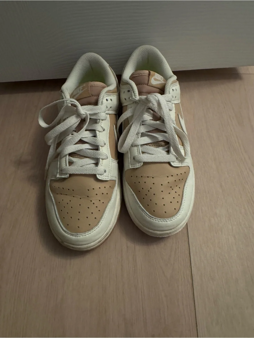 Nike Low-Top Sneakers in White and Tan Beige